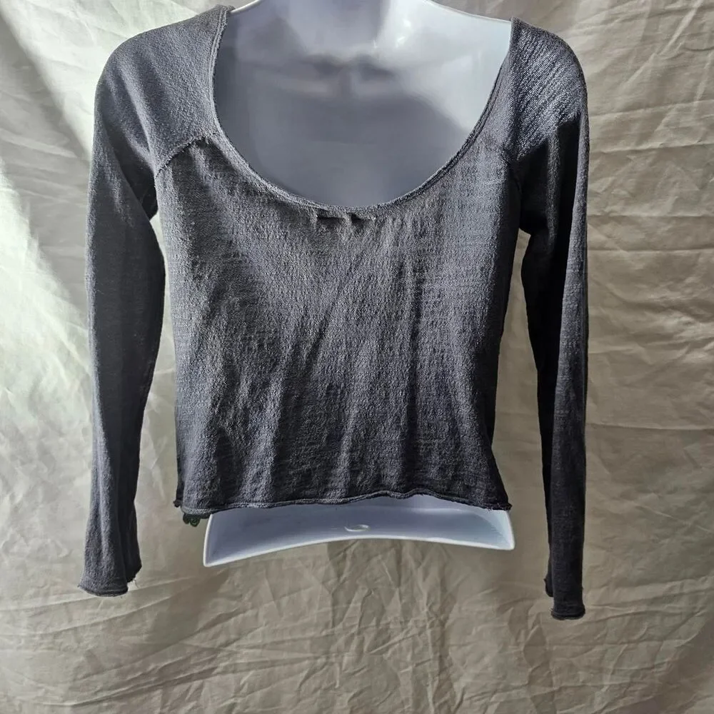 Vintage y2k free people indie crochet front long sleeve scoop neck top